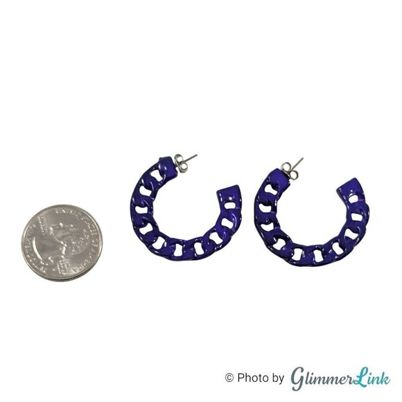 Retro Purple Enameled Curb Style Chain Hoop Pierced Earrings - Picture 8 of 8